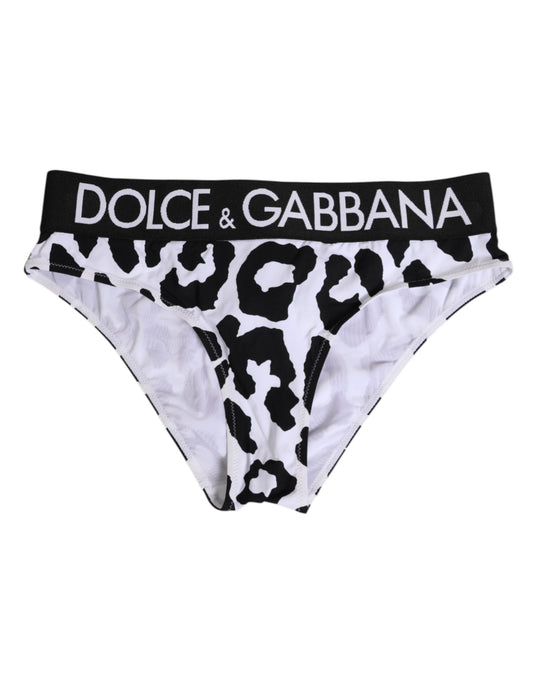 Dolce &amp; Gabbana – Weiße Nylon-Höschen mit Leopardenmuster und hoher Taille