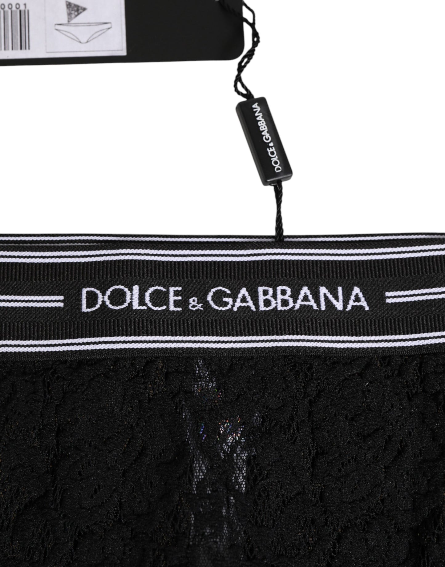 Dolce &amp; Gabbana – Hochtaillierte Slip-Unterhose aus schwarzem Nylon mit Spitze