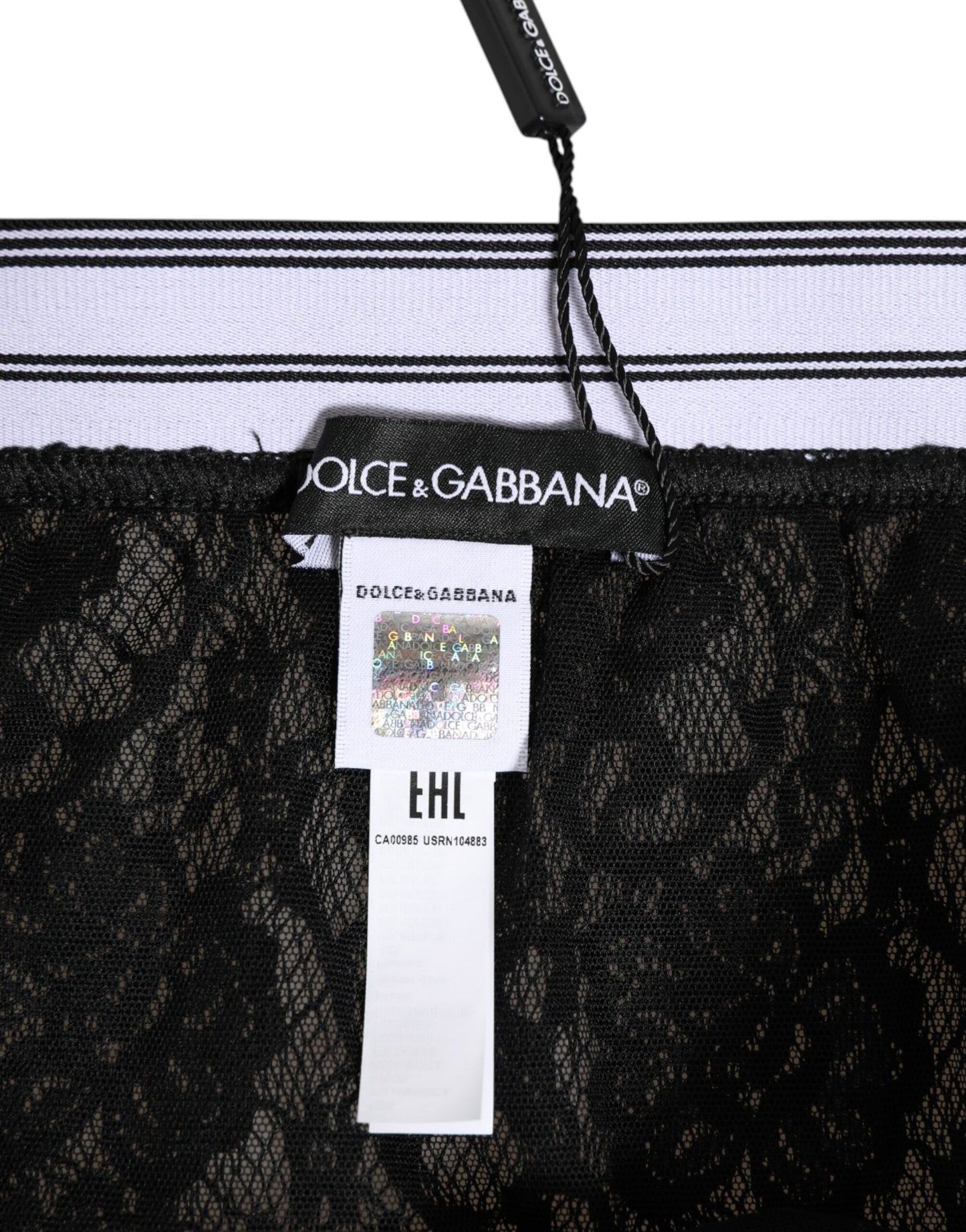 Dolce &amp; Gabbana – Hochtaillierte Slip-Unterhose aus schwarzem Nylon mit Spitze