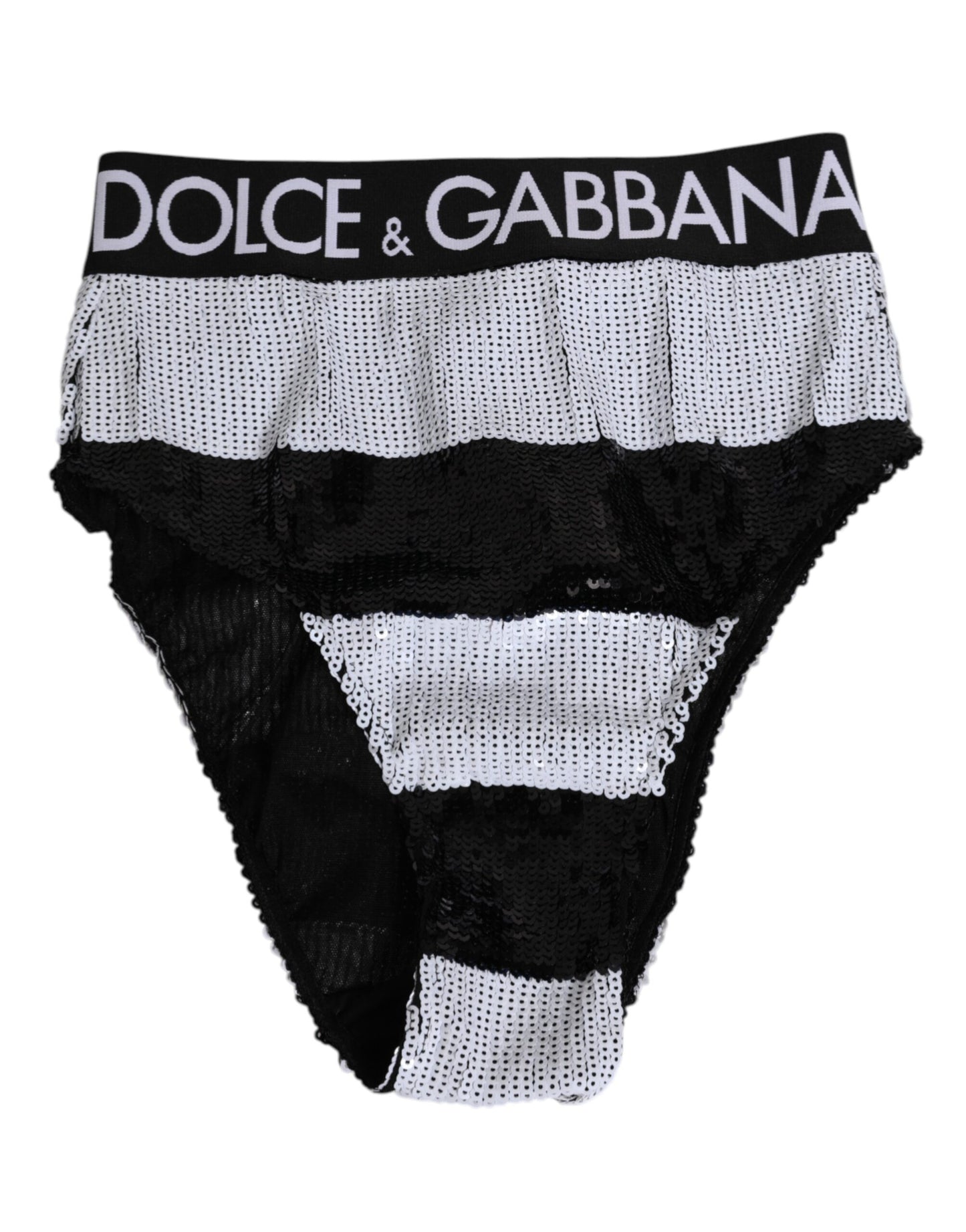 Dolce &amp; Gabbana – Hoch taillierte Slip-Unterhose mit Pailletten in Schwarz und Weiß