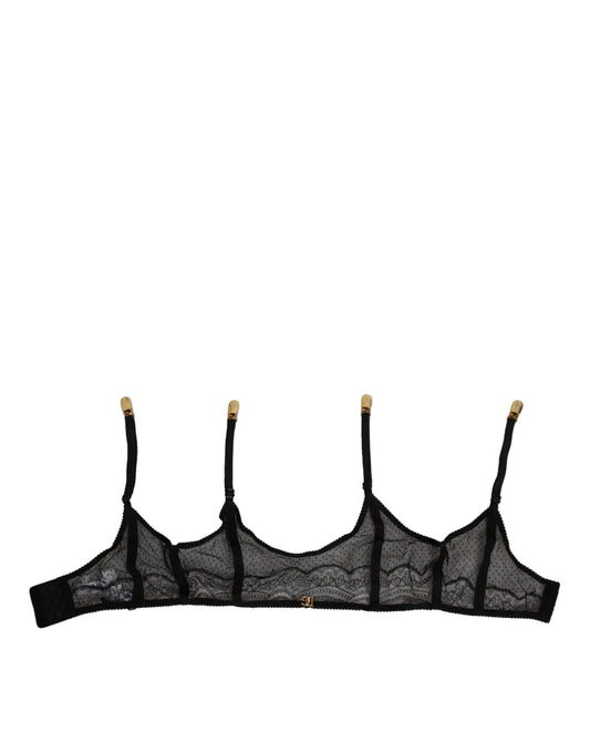 ملابس داخلية دولتشي آند غابانا سوداء من الدانتيل المزهر مع رباط من النايلون