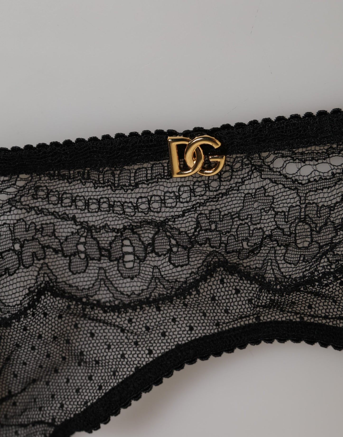 Dolce &amp; Gabbana – Schwarze Strumpfhose mit Blumenspitze und Nylonriemen