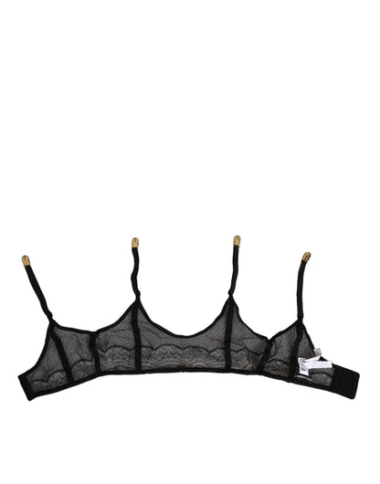 Dolce &amp; Gabbana – Schwarze Strumpfhose mit Blumenspitze und Nylonriemen