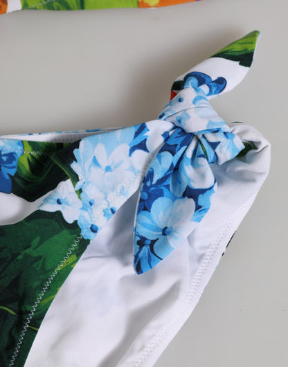 ملابس سباحة دولتشي آند غابانا بيضاء مزينة بالزهور، قطعتان من الأعلى والأسفل