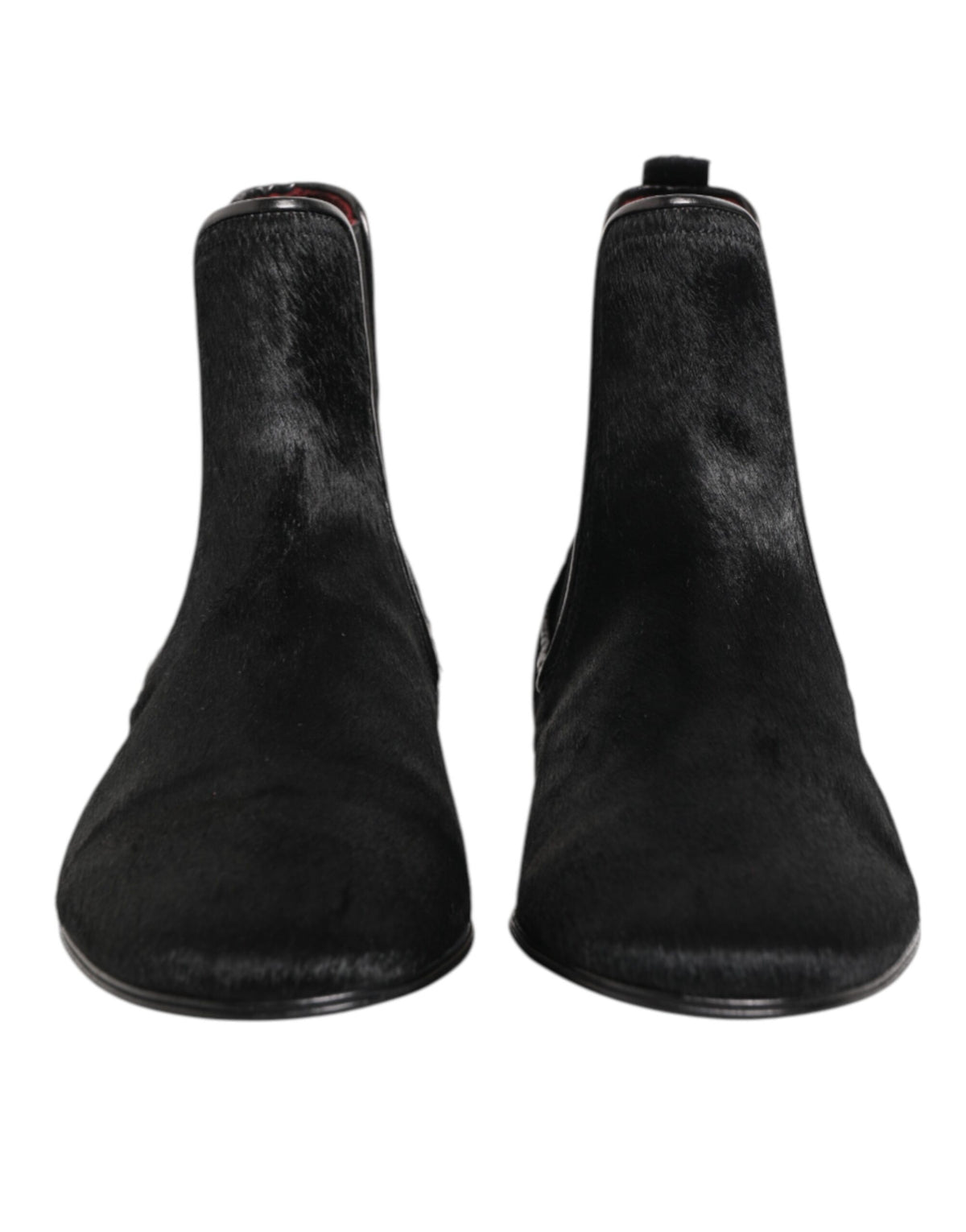 Dolce &amp; Gabbana Schwarzes Leder Pelz Männer CHELSEA Stiefel Schuhe