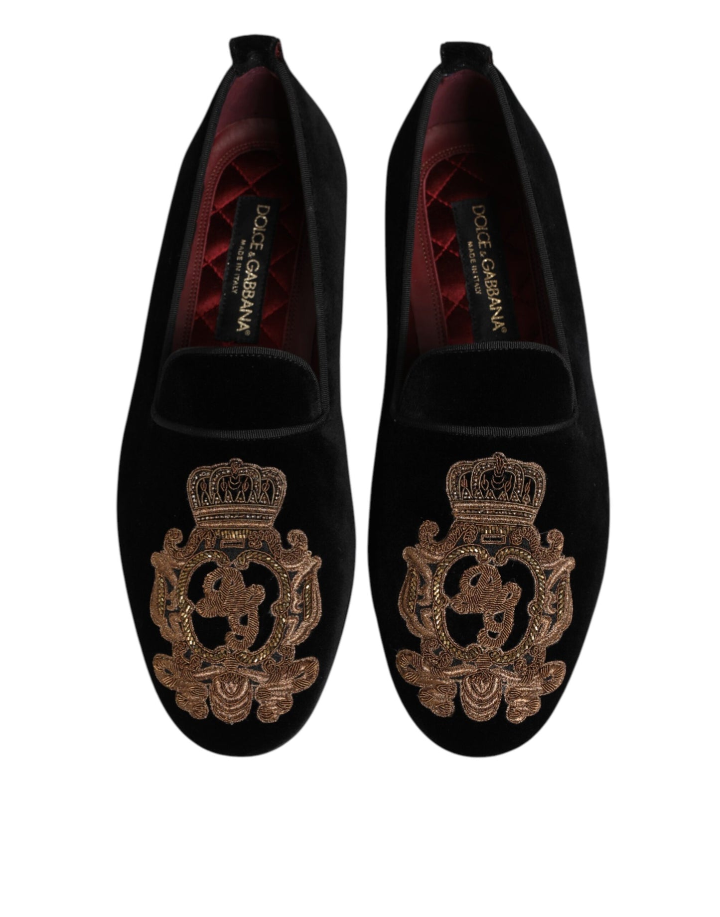 Dolce &amp; Gabbana Herren-Loafer aus schwarzem Samt mit goldener Krone