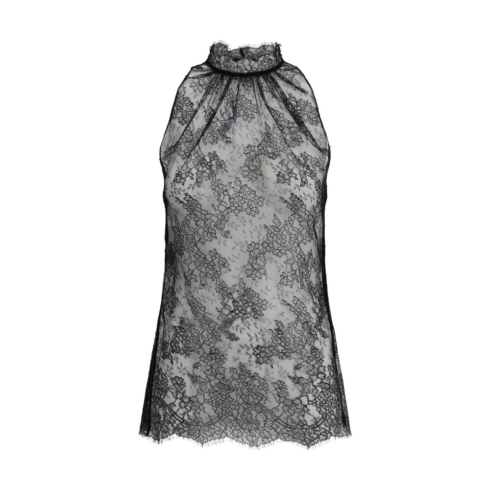Ärmelloses schwarzes Spitzentop von Alexander McQueen