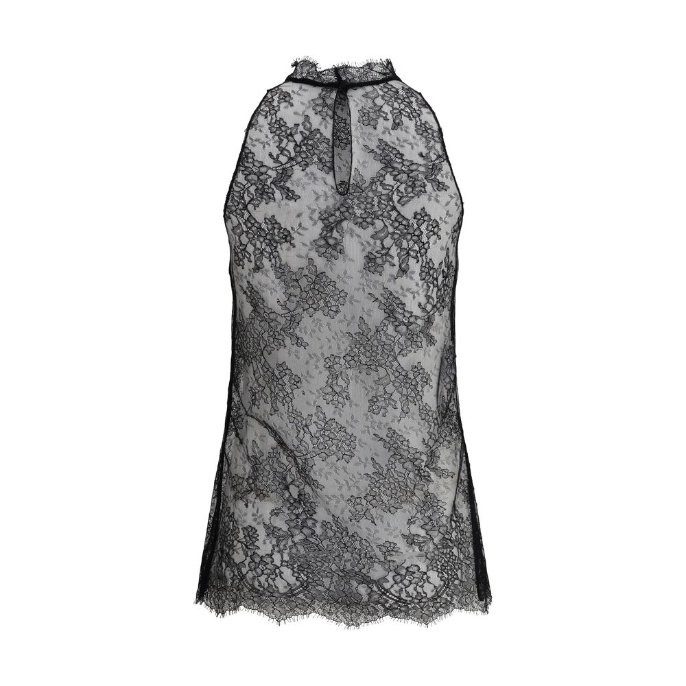 Ärmelloses schwarzes Spitzentop von Alexander McQueen