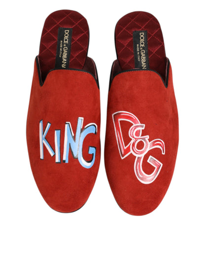 Dolce &amp; Gabbana Rote Wildleder DG King Herren Hausschuhe Schuhe