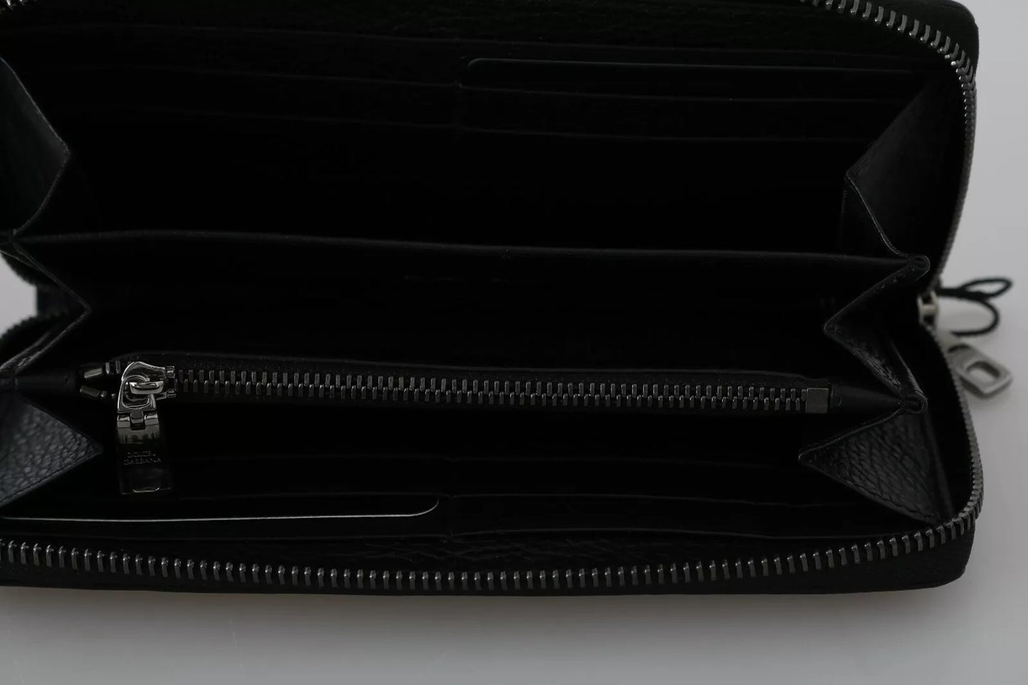 Dolce &amp; Gabbana Schwarzes Leder #DGFAMILY Continental Herren-Geldbörse mit Reißverschluss