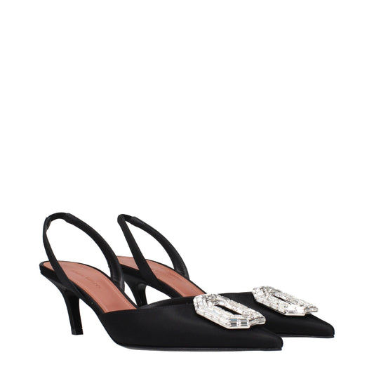 Amina Muaddi Black Satin Stiletto Heels Sandals