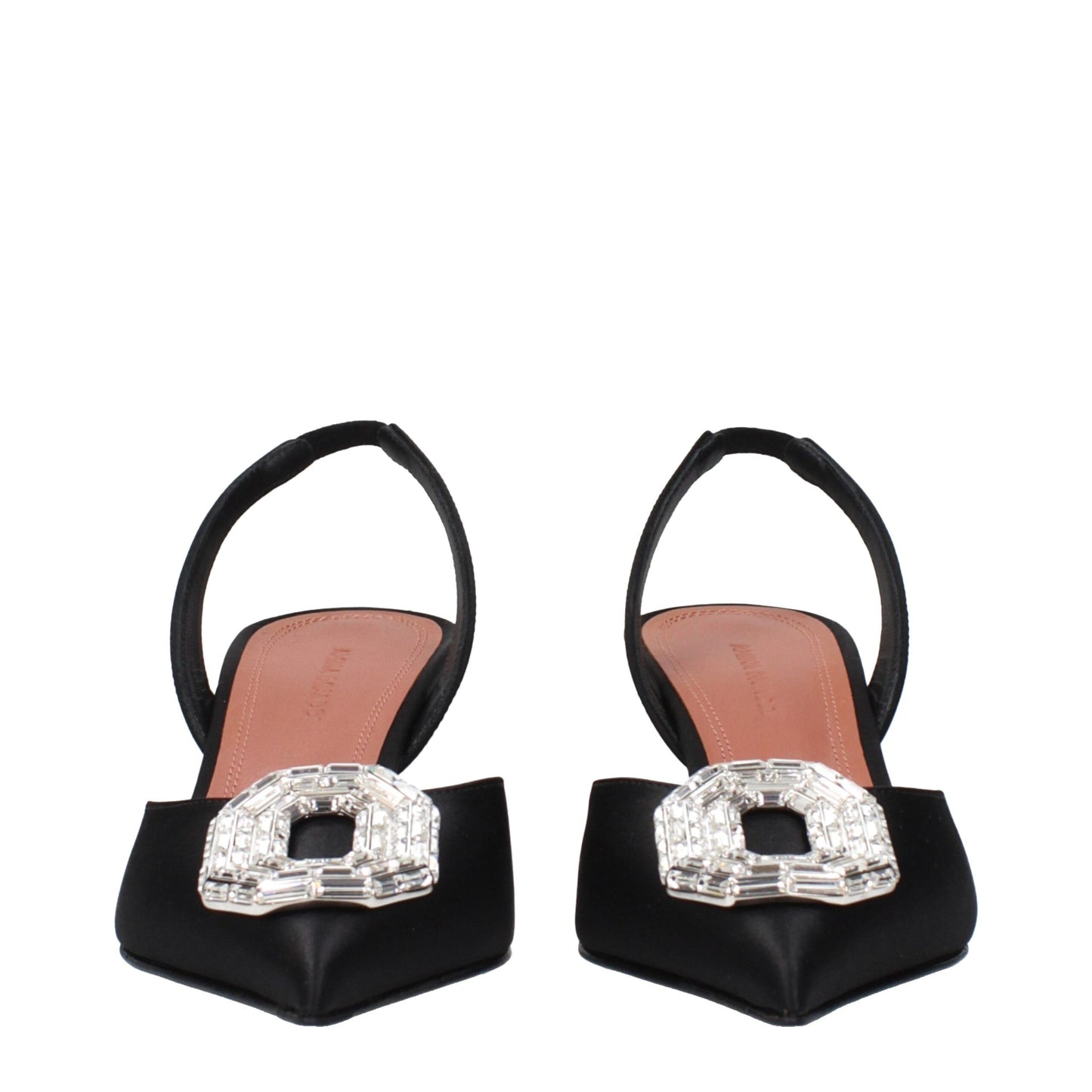 Amina Muaddi Black Satin Stiletto Heels Sandals