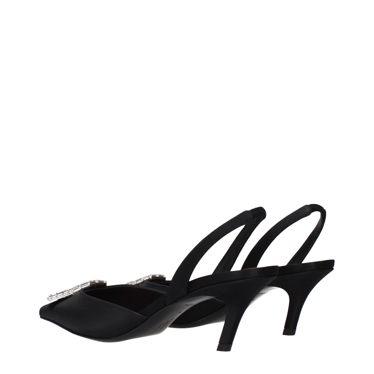 Amina Muaddi Black Satin Stiletto Heels Sandals