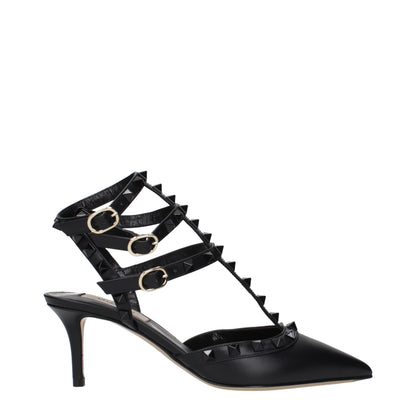 Valentino Garavani Black Leather Mid Heel Pumps