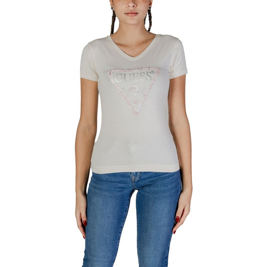 Guess – Cremefarbenes Baumwoll-T-Shirt