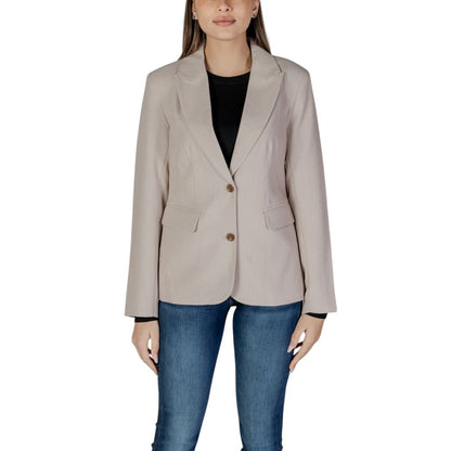 Only – Beigefarbener Blazer aus recyceltem Polyester