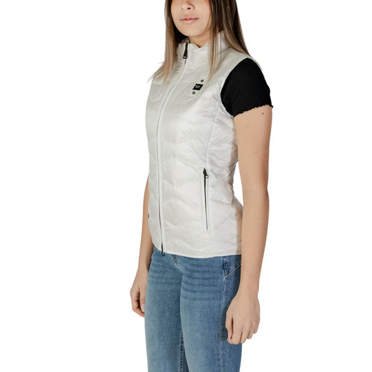 Blauer, weiße, ärmellose Polyamid-Jacke