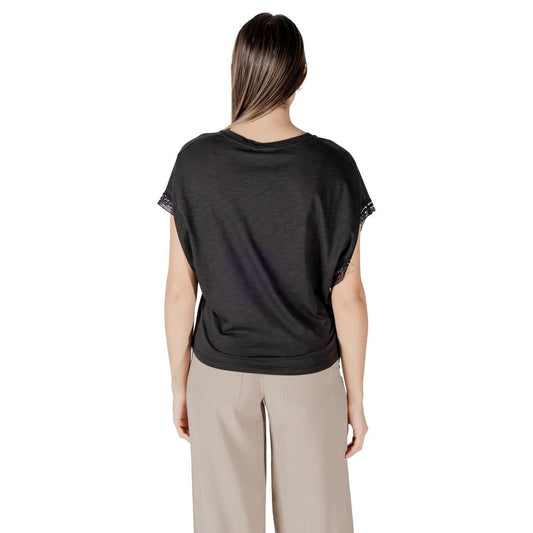 ICHI Schwarzes Baumwoll-T-Shirt