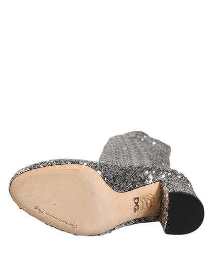 Dolce &amp; Gabbana – Stiefeletten mit Glitzer-Absatz und silbernen Pailletten