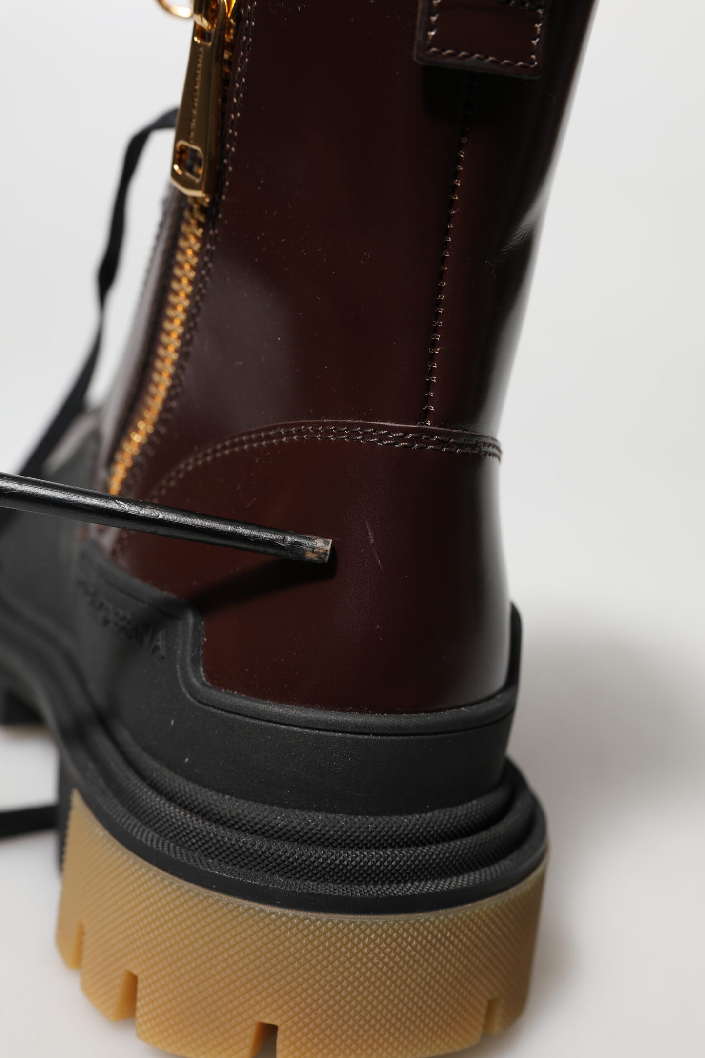 Dolce &amp; Gabbana – Kastanienbraune Bikerstiefel aus Leder mit halbhoher Wade