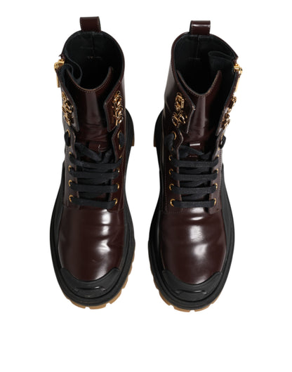 Dolce &amp; Gabbana – Kastanienbraune Bikerstiefel aus Leder mit halbhoher Wade