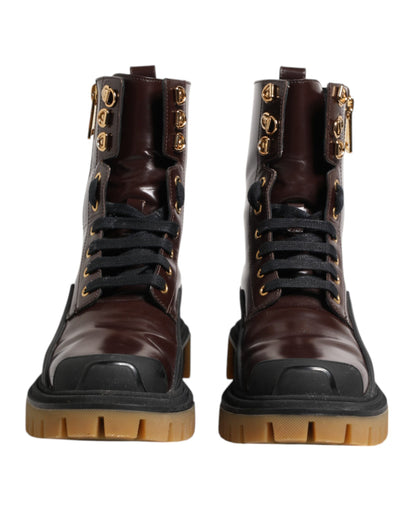 Dolce &amp; Gabbana – Kastanienbraune Bikerstiefel aus Leder mit halbhoher Wade