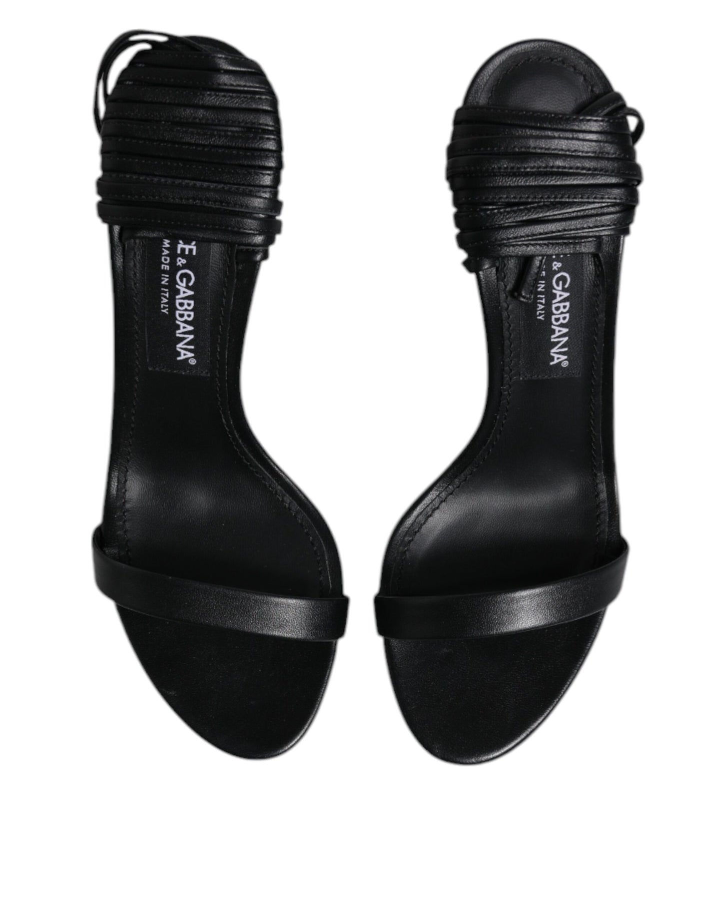 Dolce & Gabbana Black Leather Stiletto Heels Sandals Shoes
