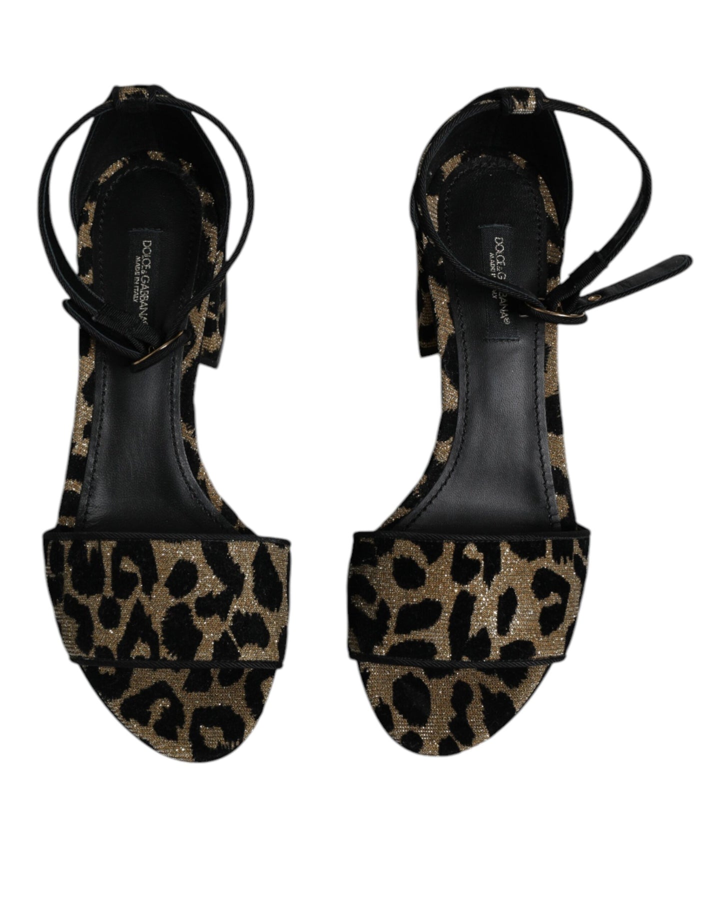 Dolce &amp; Gabbana Gold Leopard Knöchelriemen Heels Sandalen Schuhe