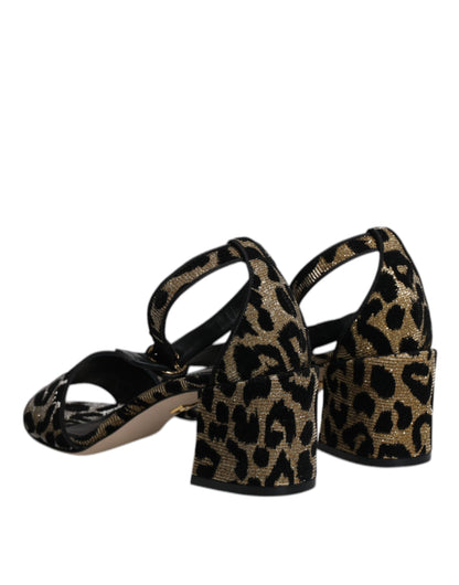 Dolce &amp; Gabbana Gold Leopard Knöchelriemen Heels Sandalen Schuhe