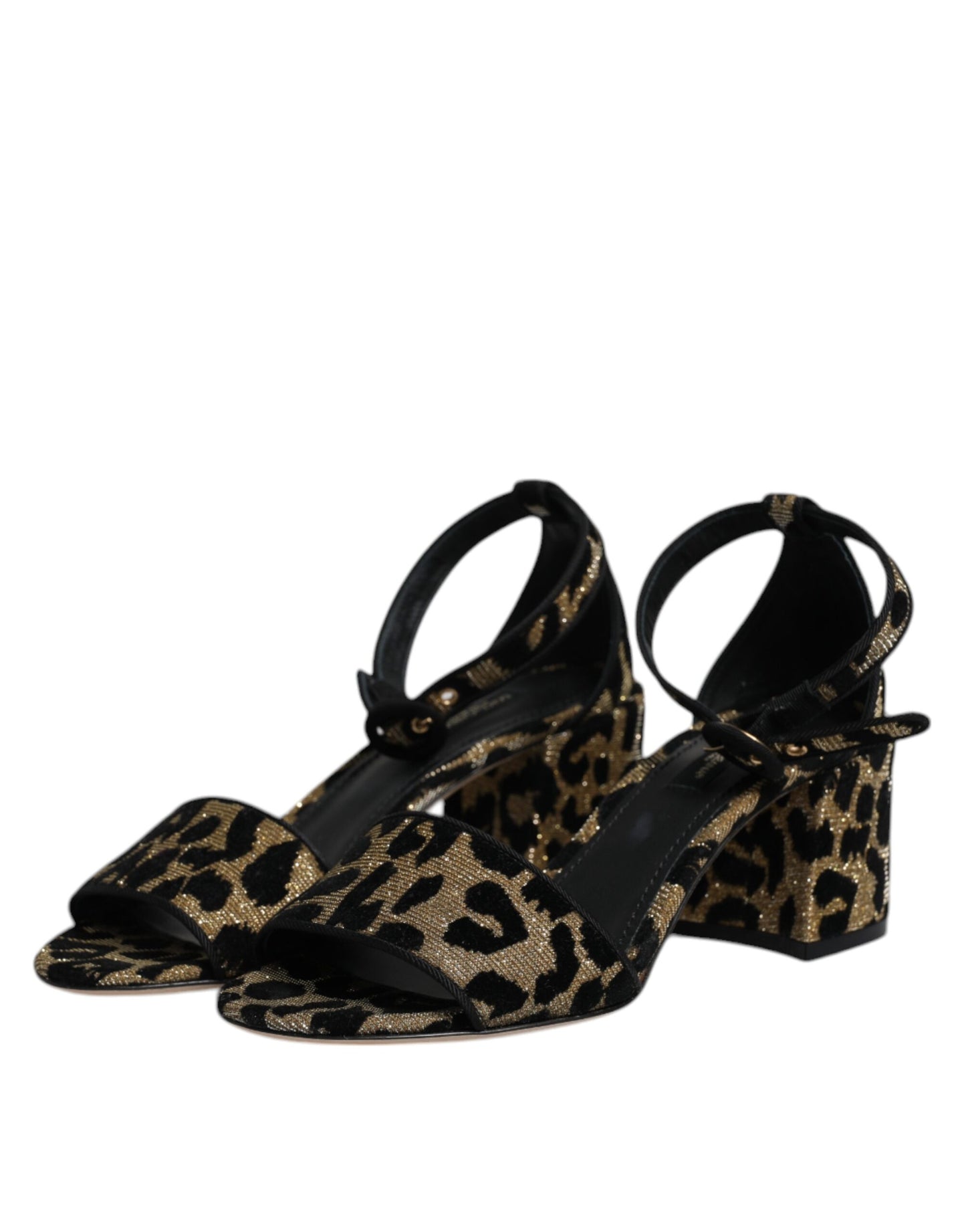 Dolce &amp; Gabbana Gold Leopard Knöchelriemen Heels Sandalen Schuhe