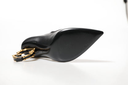 حذاء ماري جين بكعب عالٍ من الجلد الأسود من دولتشي آند غابانا بشعار