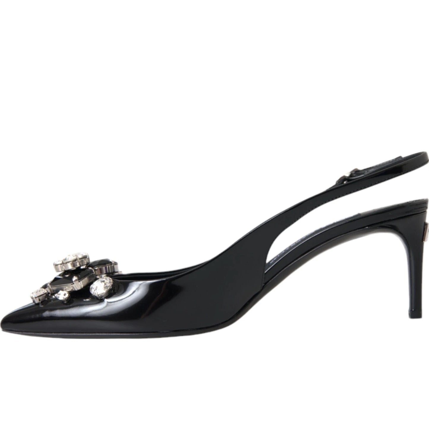 Dolce &amp; Gabbana – Slingback-Schuhe aus schwarzem Lackleder mit Kristallen