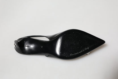 Dolce &amp; Gabbana – Slingback-Schuhe aus schwarzem Lackleder mit Kristallen