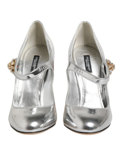 Dolce & Gabbana Silver Chandelier Sculpted Heel Mary Jane Pump Shoes