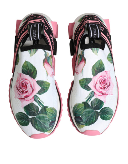 Dolce & Gabbana White Rose Print Sorrento Sneakers Shoes