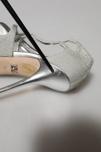 Dolce &amp; Gabbana Silber Schimmernde Sandalen Absatz Pumps Schuhe