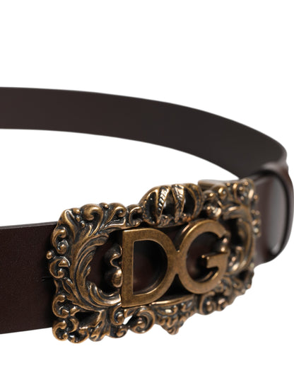 Dolce &amp; Gabbana Brauner Ledergürtel mit Barock-DG-Goldschnalle für Herren