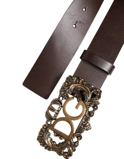 Dolce &amp; Gabbana Brauner Ledergürtel mit Barock-DG-Goldschnalle für Herren