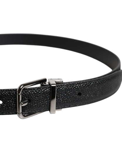 Dolce & Gabbana Black Textured Leather Silver Metal Buckle Men Belt