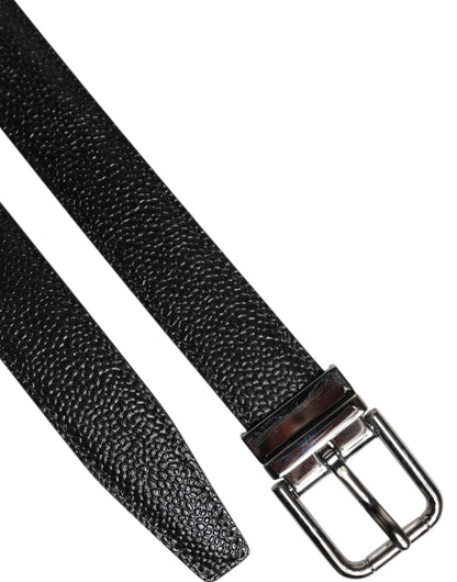 Dolce & Gabbana Black Textured Leather Silver Metal Buckle Men Belt