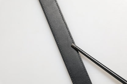 Dolce & Gabbana Black Textured Leather Silver Metal Buckle Men Belt