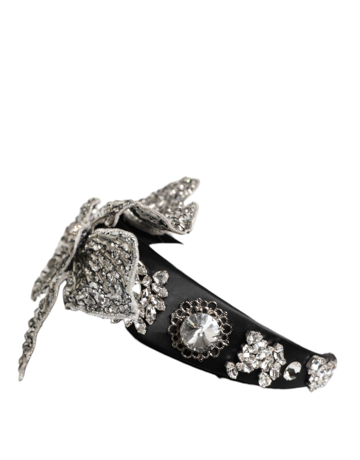 Dolce &amp; Gabbana Schwarzes Haarblumen-Kristall-LIMONI-Damen-Stirnband-Diadem