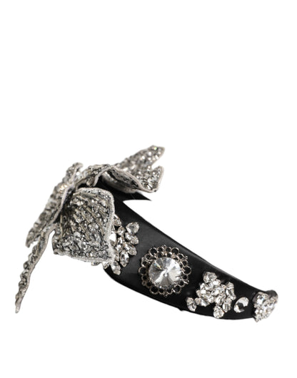 Dolce &amp; Gabbana Schwarzes Haarblumen-Kristall-LIMONI-Damen-Stirnband-Diadem