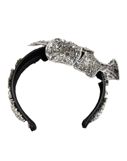 Dolce &amp; Gabbana Schwarzes Haarblumen-Kristall-LIMONI-Damen-Stirnband-Diadem