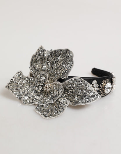 Dolce &amp; Gabbana Schwarzes Haarblumen-Kristall-LIMONI-Damen-Stirnband-Diadem