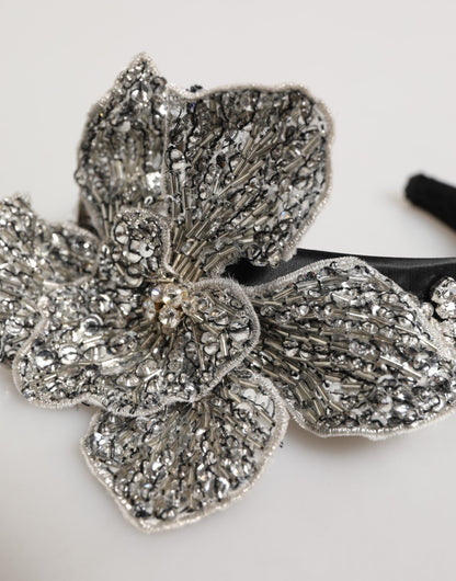 Dolce &amp; Gabbana Schwarzes Haarblumen-Kristall-LIMONI-Damen-Stirnband-Diadem