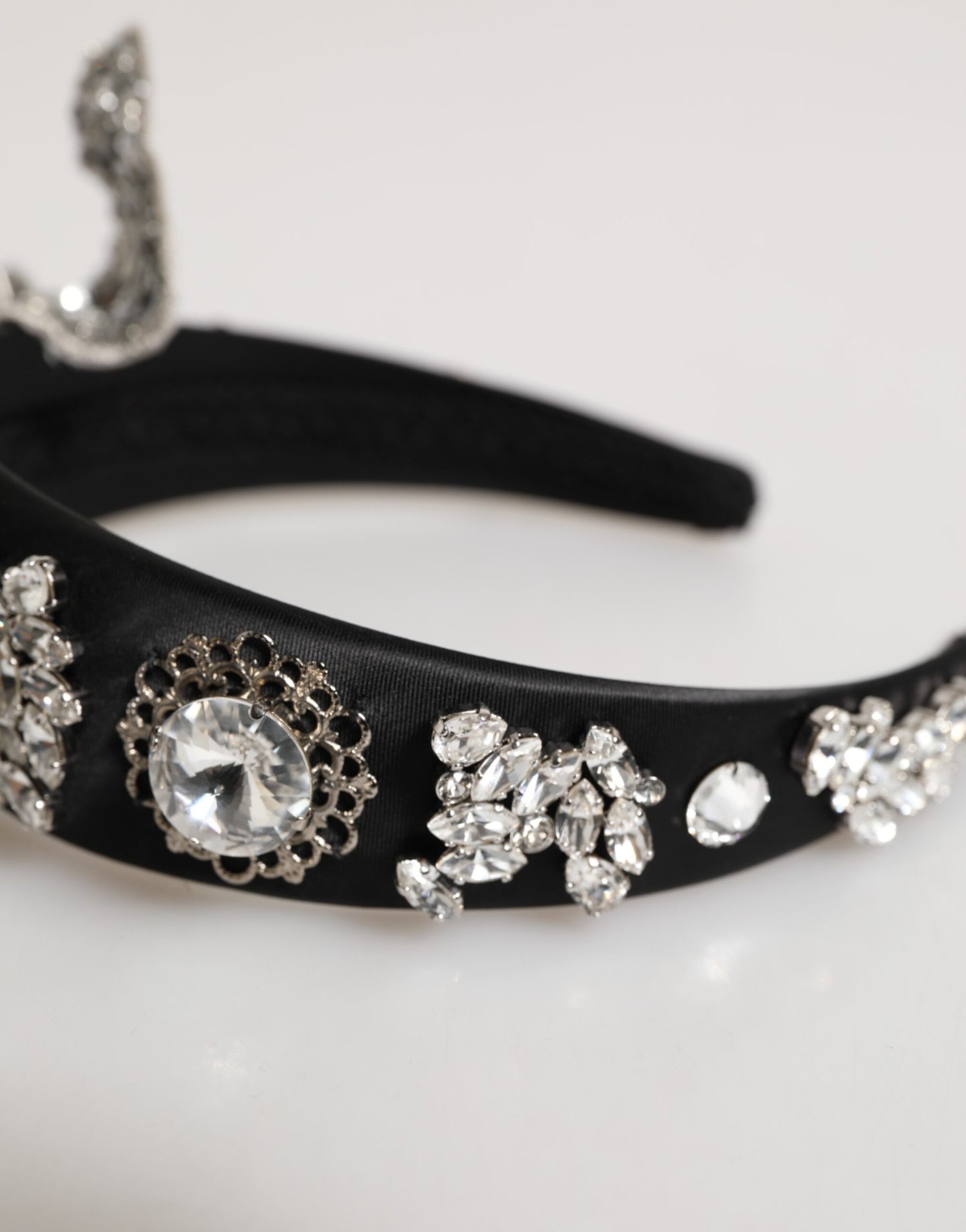 Dolce &amp; Gabbana Schwarzes Haarblumen-Kristall-LIMONI-Damen-Stirnband-Diadem