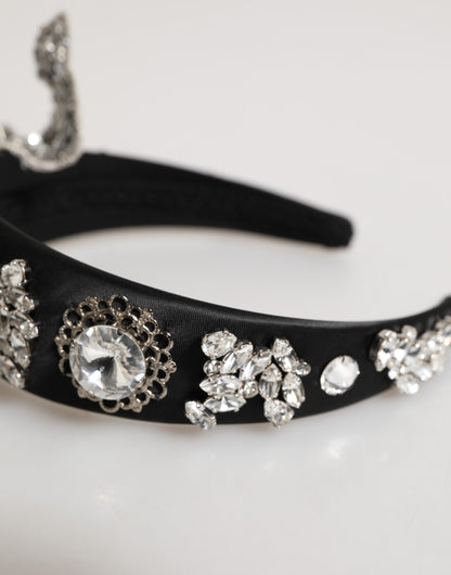 Dolce &amp; Gabbana Schwarzes Haarblumen-Kristall-LIMONI-Damen-Stirnband-Diadem