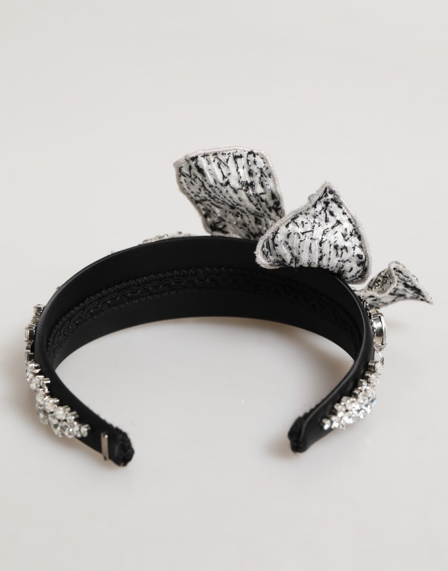 Dolce &amp; Gabbana Schwarzes Haarblumen-Kristall-LIMONI-Damen-Stirnband-Diadem