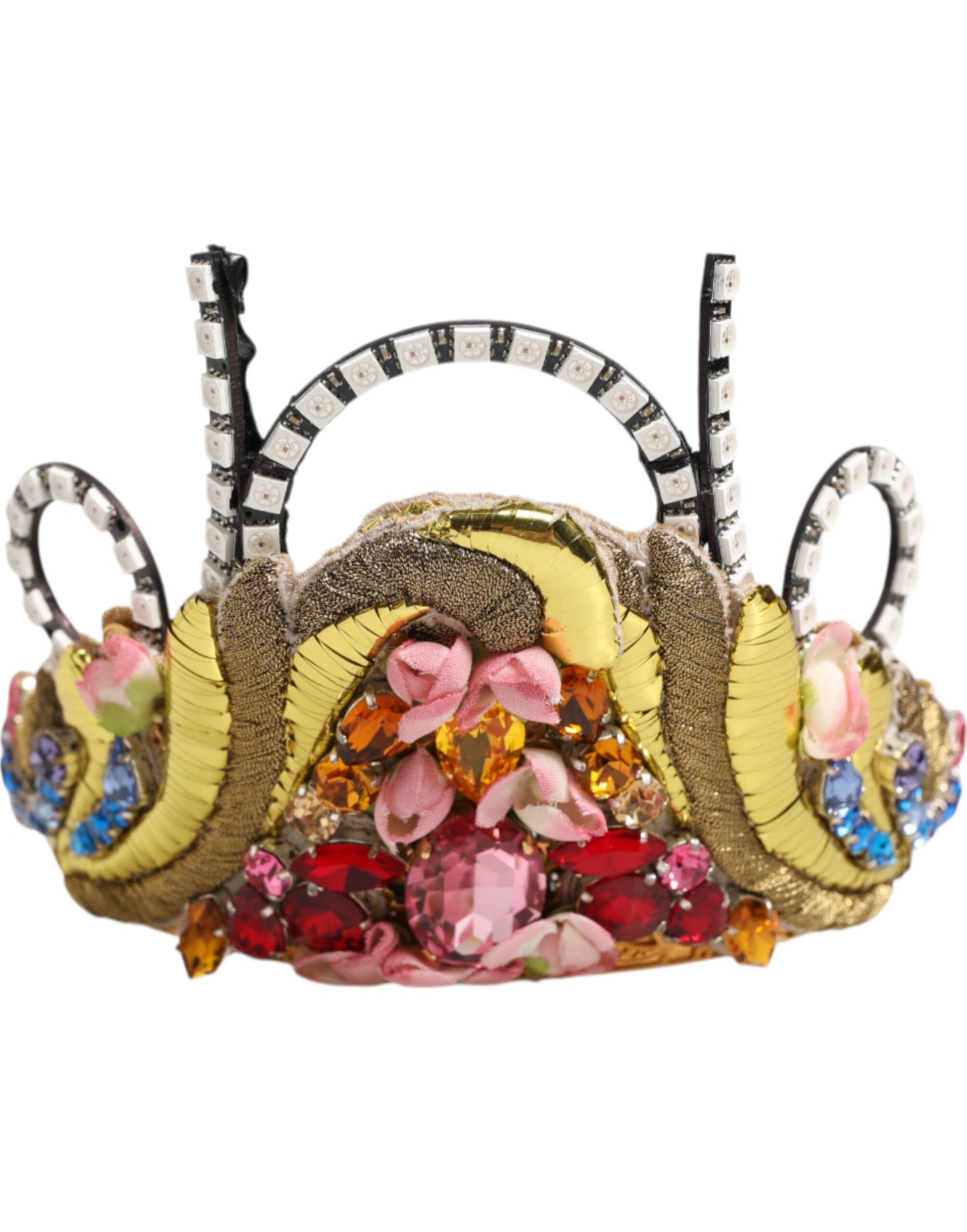 Dolce &amp; Gabbana Gold Messing Kristall verziert Kopfstück Krone Diadem Tiara